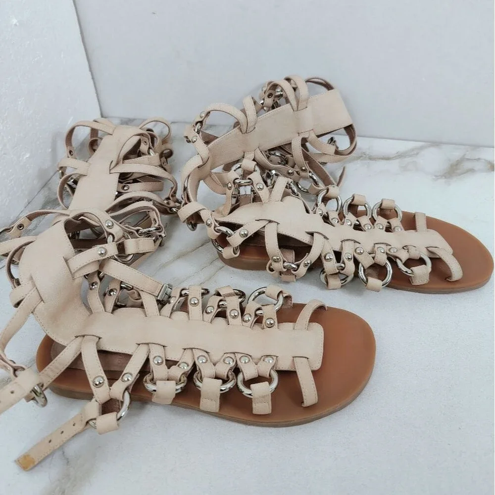 EUC Jeffrey Campbell Logara Buckle Tall OTK Gladiator Sandals, Sz 6